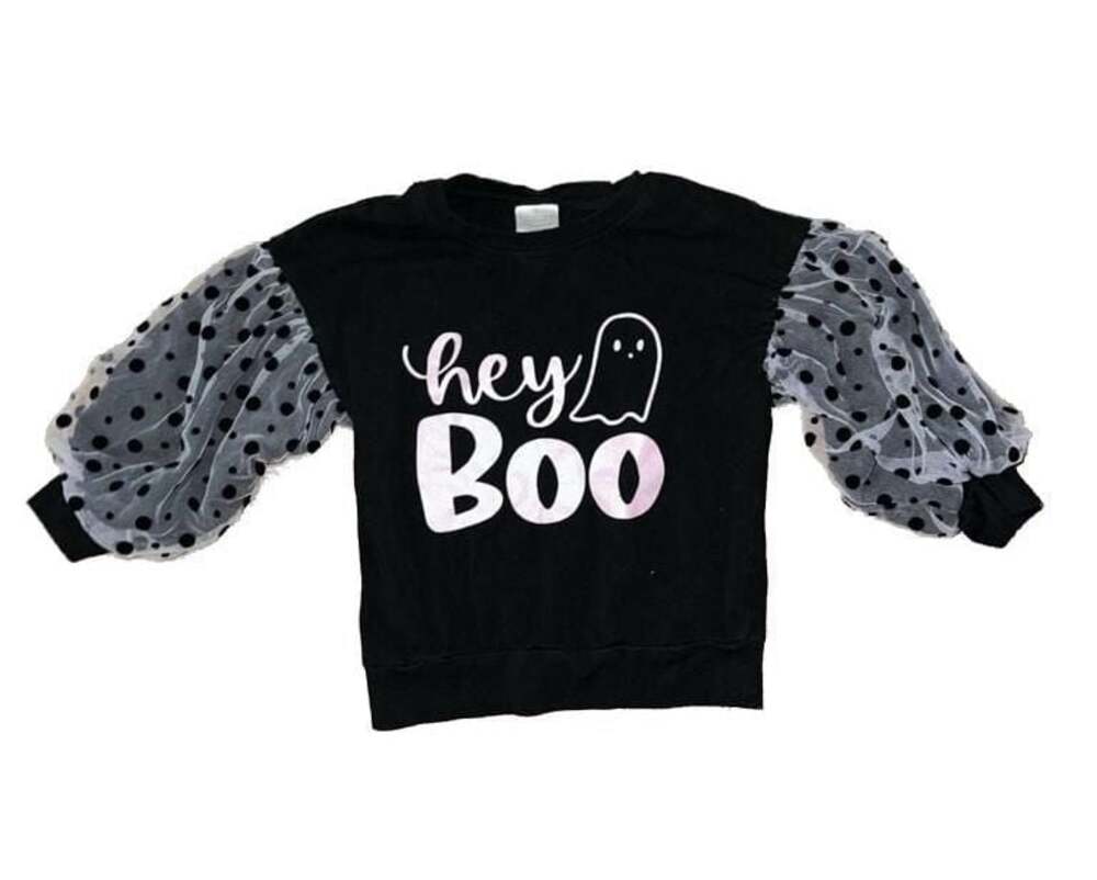 Marie Nicole Clothing Hey Boo with Polka Dot Tulle Sleeves